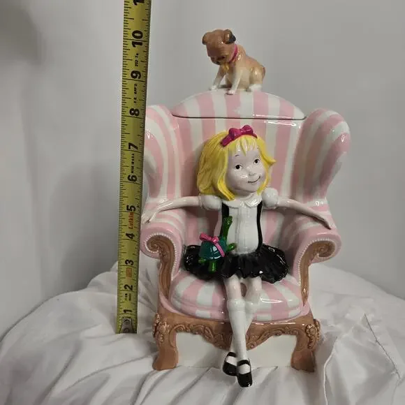Eloise Cookie Jar from Department 56 striped Vintage y2k chair pets pink white - Picture 14 of 17
